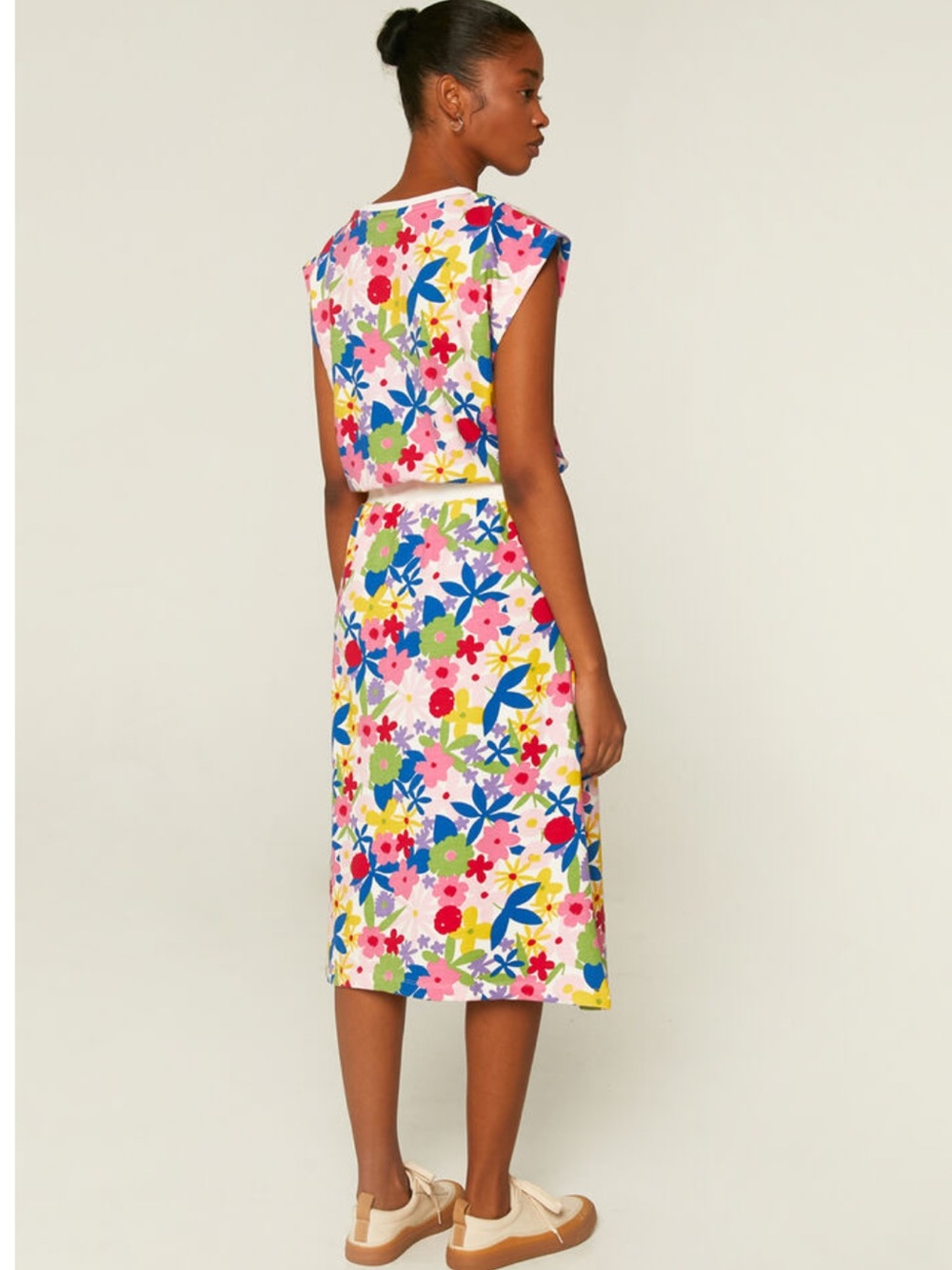 COMPAÑIA FANTASTICA Midi floral dress with pink elastic waist,Sz.M!NWT - Picture 2 of 11